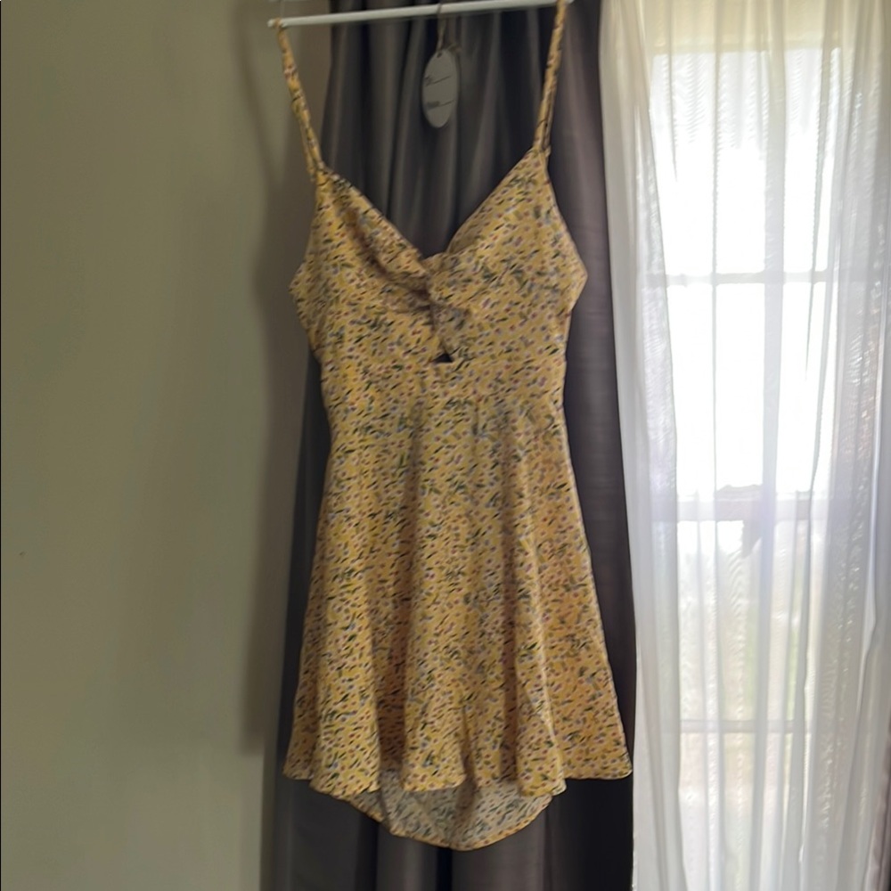 Yellow Floral Spaghetti Strap Dress